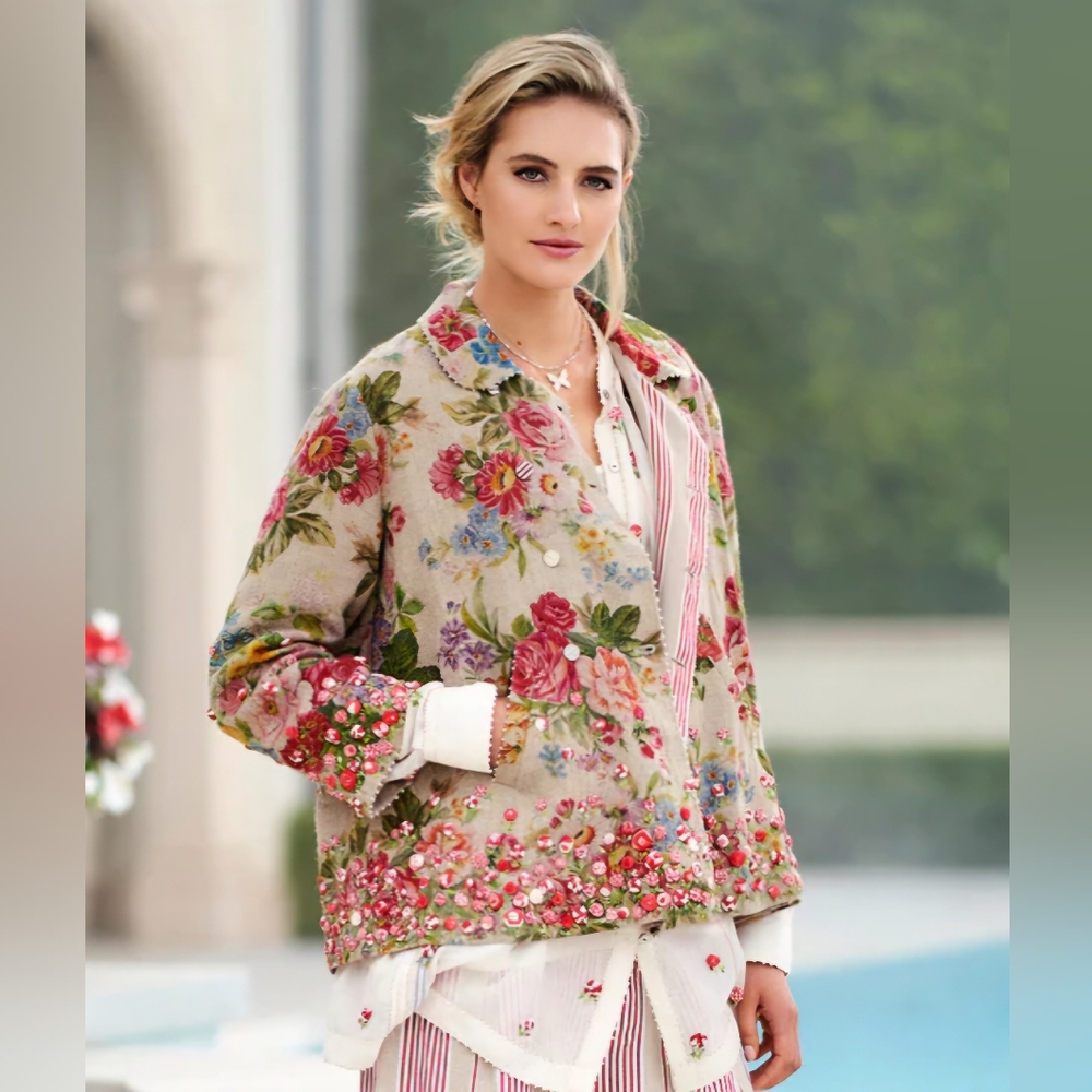 Pero Floral Embroidered Jacket Gesine Linen Cotton Cape 6 SM M aso Sonam Kapoor